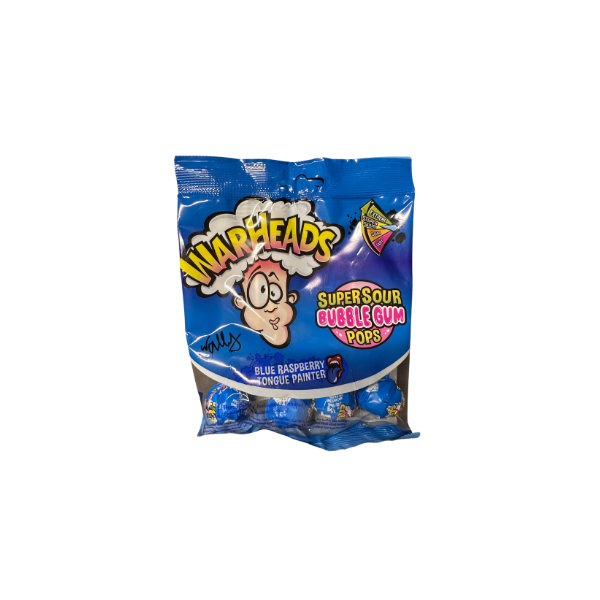 Warheads SuperSour Bubble Gum Pops Blue Raspberry 105g